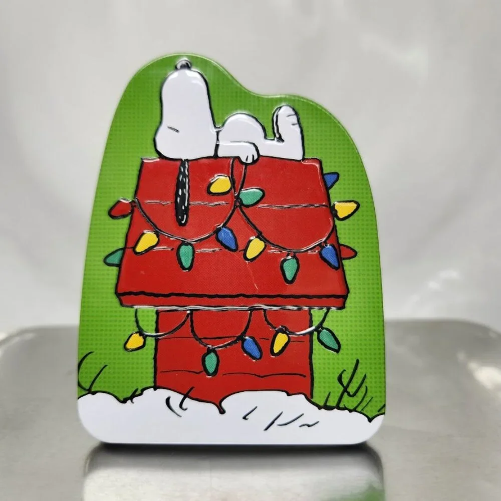 Snoopy Peanuts Small Collectible Tin Trinket Box Christmas Lights - Empty